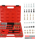 Open red case showing Thread Chaser Set 48 Piece Heavy Duty Pro Grade Thread Repair Tool Kit For UNC UNF And Metric Threads