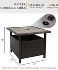 All Weather Wicker Patio Umbrella Stand Table 22 Inch Brown Rattan Garden Furniture with storage and adjustable umbrella fit.