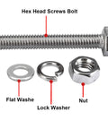 Heavy Duty Stainless Steel Hex Head Screws Bolts Kit Set With Nuts Flat Washers And Lock Washers 10 Sets 5/16-18 X 1-1/2 Inches 304 Grade 18-8 Fully Threaded Hex Bolts Kit By Levanco showing bolt, nut, flat washer, lock washer.