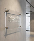 Stainless Steel Sign Mount Kit With 12mm Standoffs For Glass And Acrylic Panels, Polished Silver Floating Wall Hardware installed.