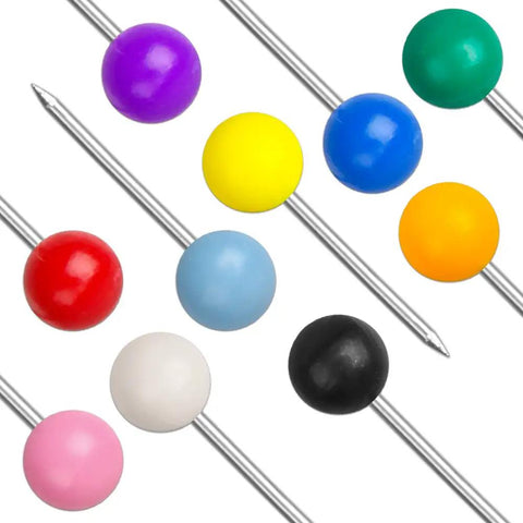 Kickass Bulk Supply Of 600 Heavy Duty Map Tack Push Pins featuring assorted colors and smooth plastic bead heads for bulletin boards.