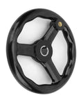 200mm Black Bakelite Three Spoke Lathe Handwheel with Handle Built for Non Slip Grip and Smooth Precision Control, side view