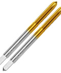 Two Piece 8-32 UNC Thread Tap Set For Metalworking M2 High Speed Steel Right Hand Milling Tap With Titanium Plating, close-up view
