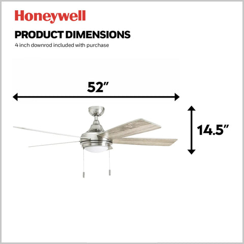 Ventnor 52 Inch Modern Farmhouse Ceiling Fan With LED Light Pull Chain Three Mounting Options Dual Finish Blades