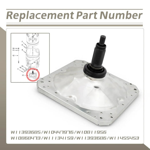 Top Load Washer Gear Case Replacement For Whirlpool Maytag Kenmore, W11393685 Transmission Gearbox Fits WTW7300DW0 7MMVWB855E MVWB855 MVWB757JW0 Replaces W10447976 W10811956 W10868473 W11134159. silver washer gear case with splined shaft