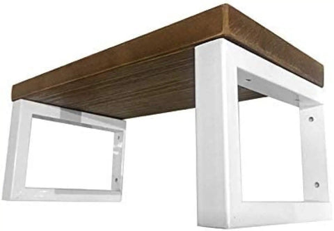 Top Shelf Metal Shelf Brackets Wall Mounts That Crush Heavy Loads, Solid Industrial Design In Crisp White Steel, Heavy Duty Rectangular Shelf Braces With Hassle Free Hardware, A Real Gotta Have Deal - detailed view of white steel brackets under wooden shelf.