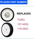 Set Of 2 Heavy Duty 8 Inch Rear Drive Wheel Assemblies With Metal Gear For 22 Inch Toro Recycler Lawn Mowers Fits Models 20332
