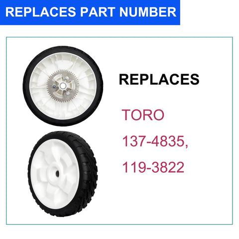 Set Of 2 Heavy Duty 8 Inch Rear Drive Wheel Assemblies With Metal Gear For 22 Inch Toro Recycler Lawn Mowers Fits Models 20332