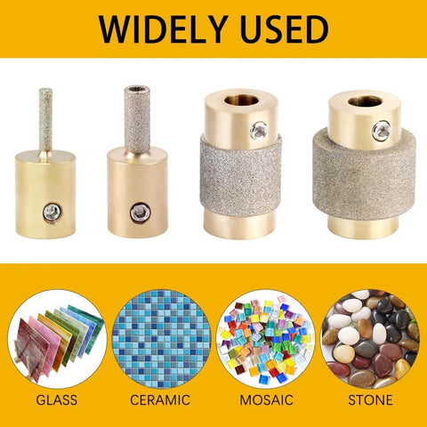 Buenoarte four-piece brass-core diamond grinder bit set for stained glass, front view