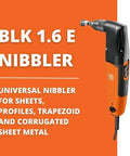 Universal Nibbler For Corrugated Sheet Metal With 22 Gauge Cutting 350W Power 360 Degree Rotating Head displayed against an orange background