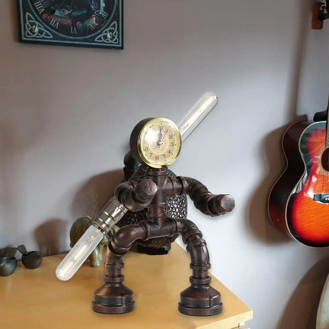 Robot Pipe Table Lamp With Rustic Industrial Style Two Light Edison Bulb Desk Light For Office Home Reading Kids Room Cafe Bar Vintage Steampunk Metal Desk Lamp With Rust Finish displayed on desk
