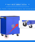 Rolling Tool Cabinet Cart With Wheels And Handle 2 Drawers And 2 Doors Heavy Duty Workshop Storage Chest In Blue Style 2 Perfect For Home Garage Mobile Storage And DIY Projects, anti-skid rubber rollers