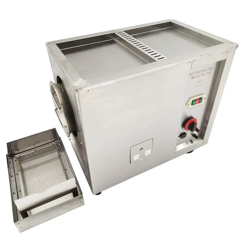 Heavy Duty Full Automatic Gas Coffee Roaster With Big 16.5 Lb Batch, stainless steel body and removable tray for easy cleanup.