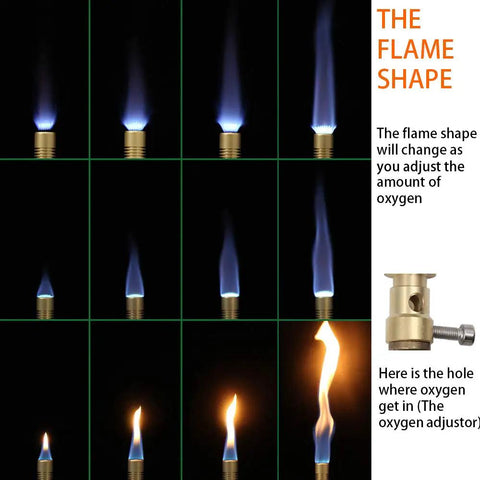Flame shapes of Propane Bunsen Burner With Adjustable Height, Universal Head For Fixed Angle Heating, 13.7 Inch Hose For Safety