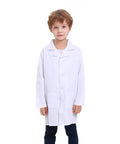 Child wearing Kids Lab Coat For Role Play Science Dress Up White Unisex Size 10 12 Button Front With Front Pockets Machine Washable