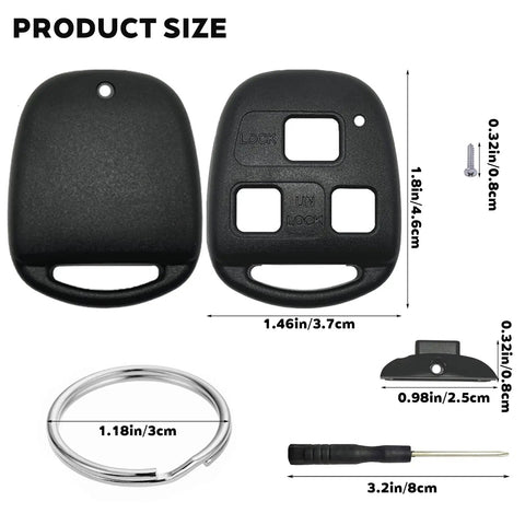 Lexus Key Fob Shell 2 Pack 3 Button Replacement Case for Keyless Entry Remote components and dimensions overview