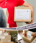 600 Pack Self Adhesive Packing Slip Pouch And Shipping Label Sleeves With Heavy Duty Grip For Your Daily Hustle And Smooth Office Organization No Sweat Document Sleeves in use on package.