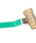 Top Shelf One Half Inch Premium Brass Ball Valve For Hot And Cold Water Piping Systems Built Damn Tough For Indoor Natural Gas And No Fuss DIY Home Upgrades Corrosion Resistant Quick Shut Off Design with green handle.