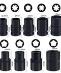 Solid 17 Piece Brake Caliper Socket Set Made From Heavy Chrome Vanadium Steel With Hex Adapters For 1/2 And 3/8 Inch Ratchets Plus Tough Storage Case To Keep Your Garage Tools Nice And Organized, 11.5mm to 22mm sockets shown