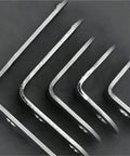Built Like A Tank Heavy Duty Stainless Steel L Corner Brackets 40 Pack in four sizes, showcasing pre-drilled holes.