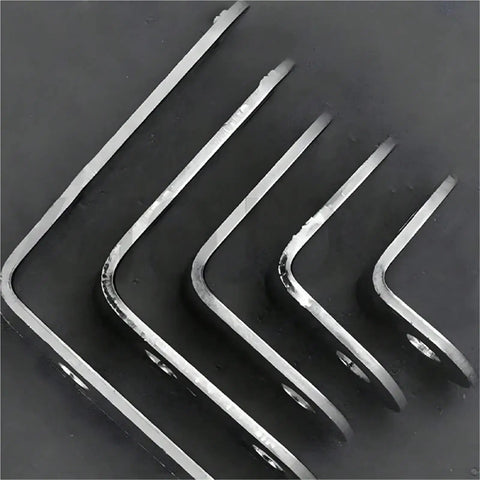 Built Like A Tank Heavy Duty Stainless Steel L Corner Brackets 40 Pack in four sizes, showcasing pre-drilled holes.