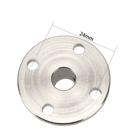 Metal flange shaft coupling plate with four mounting holes and central bore, 24mm diameter