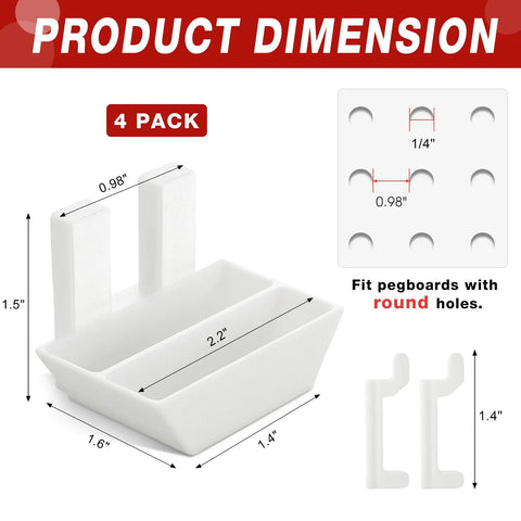 Must Have 4 Pack Pegboard Plier Holders For Pliers And Scissors Durable Plastic Double Hole Tool Hangers with dimensions