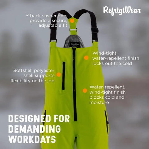 Extreme Cold Insulated Bib Overalls For Men And Women, Tough As Nails Waterproof Wind Resistant Snow Coveralls, Black And Lime, XXL, rear view