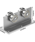 Pro Grade Strut Channel Trolleys Pack Of Four With Slick Metal Casters For Tough Barn Door Slides And Garage Rail Hardware Silver Finish, detailed side view with dimensions.