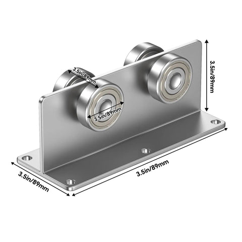 Pro Grade Strut Channel Trolleys Pack Of Four With Slick Metal Casters For Tough Barn Door Slides And Garage Rail Hardware Silver Finish, detailed side view with dimensions.