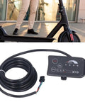 810 LED E Bike Display Panel 36V and 48V With 4 Wire SM Plug shown with coiled cable next to electric scooter.