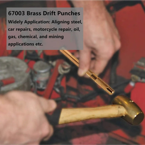 Using Drift Punch Set 5 Piece Beefy Brass Heavy Duty Punches With One Quarter Inch in auto repair for precision alignment.