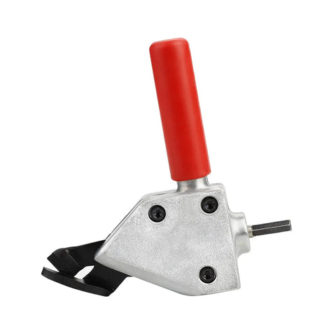 Heavy Duty Metal Nibbler And Sheet Cutter Attachment For Electric Drill with ergonomic red handle, ideal for cutting various metals.