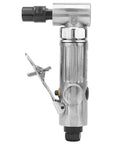 Industrial Grade Pneumatic Die Grinder With 90 Degree Bend, aluminum construction, beefy ergonomic grip, side view.