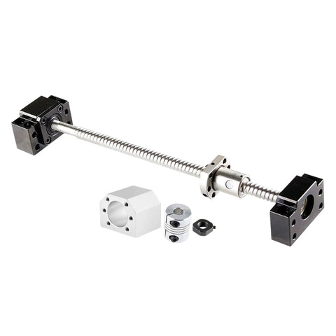 Beefed Up Linear Rail Guide SBR20 600mm Kit With SFU1605 650mm Ball Screw CNC Kit with ballnut housing and coupling on white.