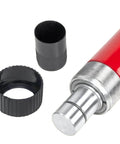 Close-up of red Beastly 10 Ton Hydraulic Porta Power Lift Kit With Ram for auto body frame repair showing metal connections and caps.