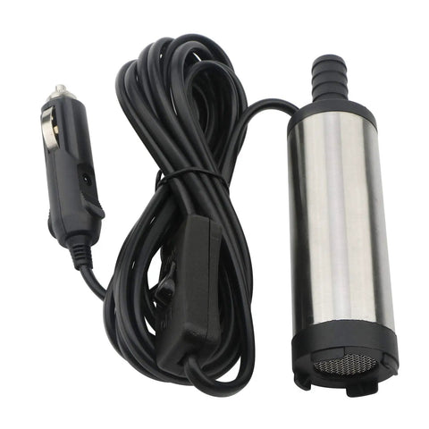Heavy Duty Dc 12v Electric Submersible Water Transfer Pump For Diesel Gasoline Oil Fluids with stainless steel body and cigarette lighter plug.