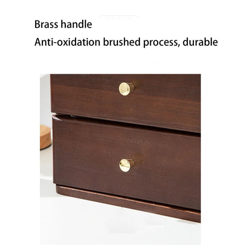 Close-up of brass handle on Solid Wood Desktop File Cabinet With Four Drawers Home Office Organizer For Papers And Supplies White Finish