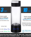 Hydrogen Water Generator Bottle With Dual Chamber SPE PEM System, black cap, clear glass, 3 or 10 min modes, max 4000 PPB.