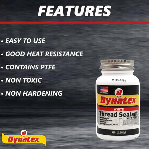 All Purpose Thread Sealant With PTFE For Threads Minus 65 To 300 Degrees Fahrenheit 4 Oz Brush Top Bottle White No Mess Non Toxic Strong Seal Up To Ten Thousand PSI