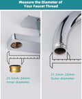 Swivel Faucet Adapter Kit, Solid Brass 3/4 Inch Garden Hose Adapter With Aerator, 360 Degree Kitchen Sink Faucet Aerator Adapter For Female And Male To Male, Chrome showing faucet thread diameter sizes 23.5-24mm and 21.5-22mm