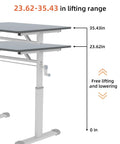 No Fuss Manual Crank Standing Desk That Dials Height Quick For Smooth Sit To Stand Workstation Killer Ergonomic Computer Desk For Tight Quarter Home Office Setup In Modern Charcoal Gray lifting range from 23.62 to 35.43 inches.
