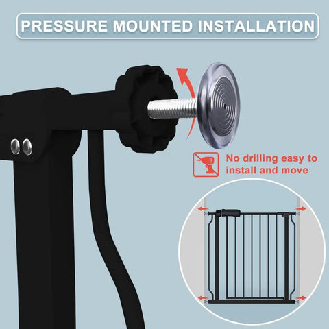 Pressure mounted installation of Extra Wide Baby Gate 53 to 57.5 Inches Black Pressure Mounted No Drill Auto Close Gate for Stairs