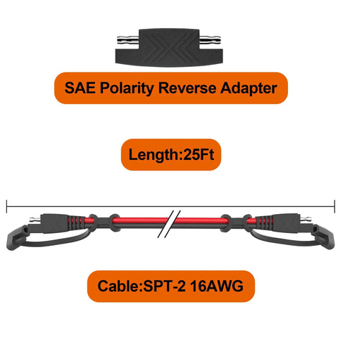 Beefed Up 50 Foot SAE Extension Cable 16 AWG SPT-2 With Red Positive Black Negative SAE To SAE Quick Disconnect Wire