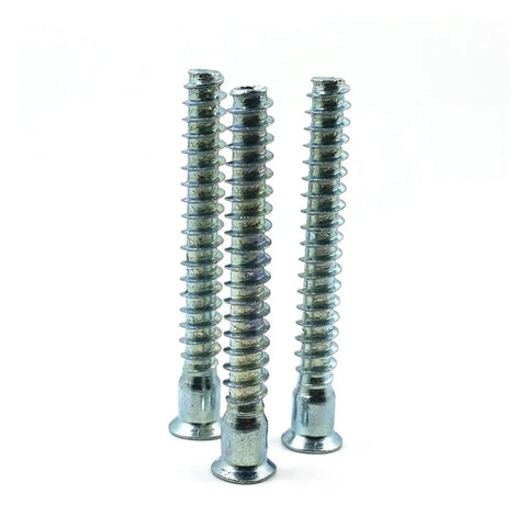 Heavy Duty 58Mm M7 Confirmat Screws Featuring A Countersunk Head And Cross Drive Tip For Hella Fast Knock Down Cabinet Assembly And Dang Solid Diy Builds 100 Pack, three screws shown.