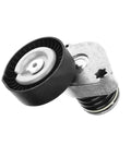 Engine Belt Tensioner Idler Pulley Kit Fits Mercedes Benz W204 C204 S204 CL203 Keeps Your Ride Running Smooth As Silk No Slippage Power Steering Alternator Easy Install Matches OE Numbers 2712000470 And A0002021619 Save Some Mad Cash., black idler pulley with metal tensioner bracket on white background