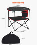 Folding Camping Table For Outdoor Adventures Portable Lightweight Picnic Table With 66 Lb Capacity Waterproof 600D Oxford Fabric Four Cup Holders Carry Bag Tailgating Camping Beach Trips with dimensions shown.