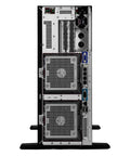 Back view of Rock Solid 4U Tower Server showing dual fan and ports for heavy workloads with Dual Xeon 6430 CPUs and 512GB DDR5 RAM.