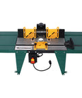 Slick Heavy Duty Benchtop Router Table With Solid Steel Frame And Easy Adjust Fence, aluminum top, 34x13.5x16 inch, for precise woodworking.