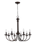 Indoor Candle Chandelier 26.5 Inch in Rubbed Oil Bronze finish with upward candle stem lights and chain, steel chassis for antique vibe